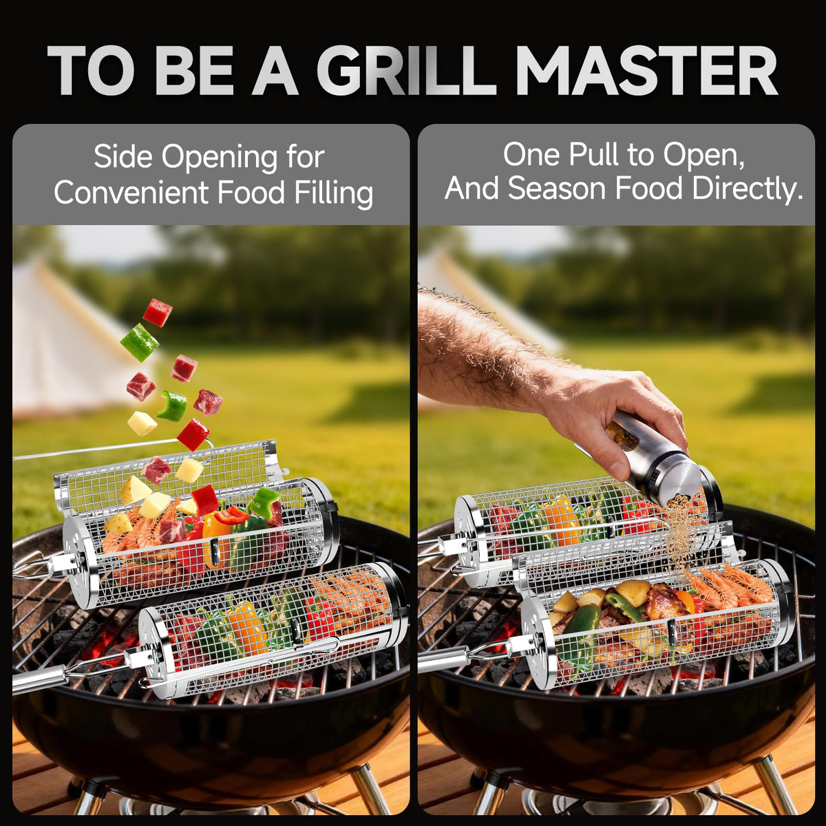 Rolling Grill Baskets Grill Accessories for Veggies Gifts - Chenovate Official Imagery - 6