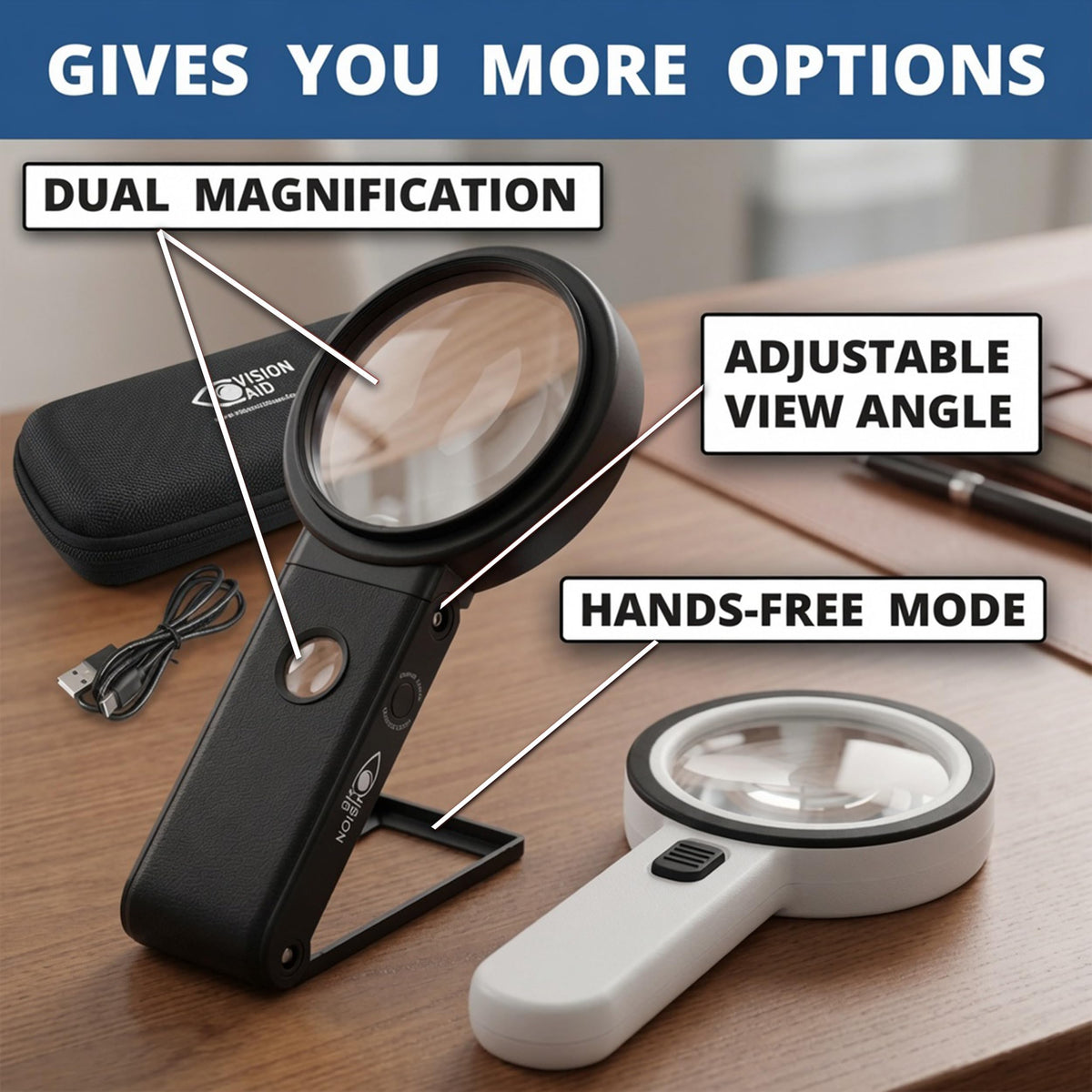 30X 10X Hands Free Magnifying Glass with Stand USB - Vision Aid Official Imagery - 4
