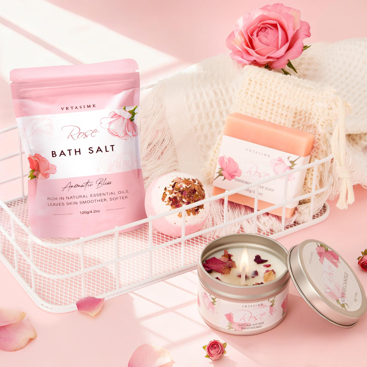 Gifts for Women Birthday Gift Baskets Rose Relaxing Home Spa - VKTASIMK Official Imagery - 7