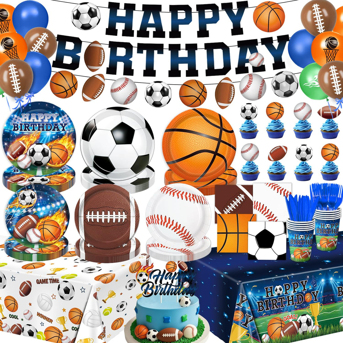 191 PCS Sports Birthday Party Decorations Includes Plates - LINHAXM Official Imagery - 1