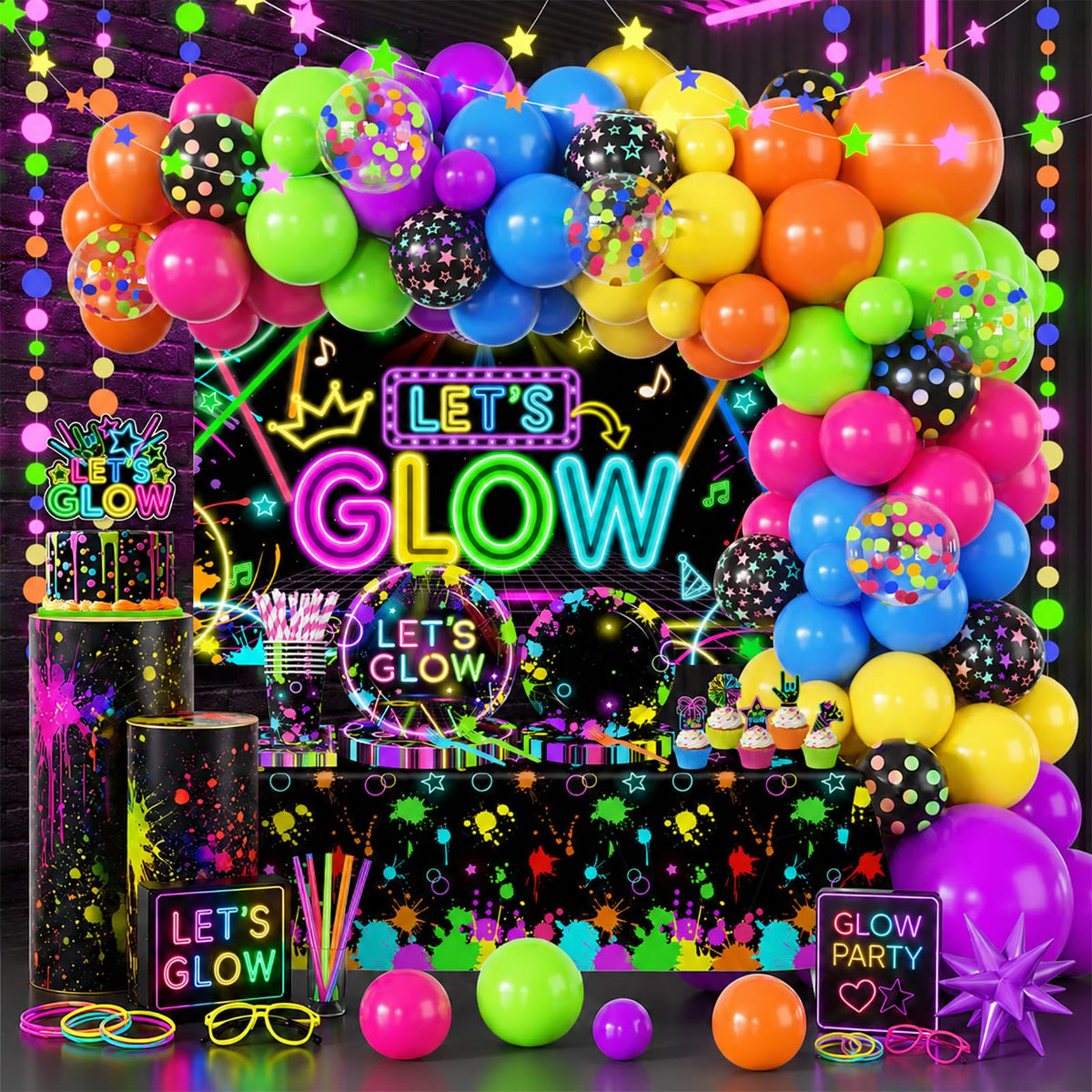 Glow Party Supplies 243pcs Neon Glow Party Decorations for - Pymurod Official Imagery - 1