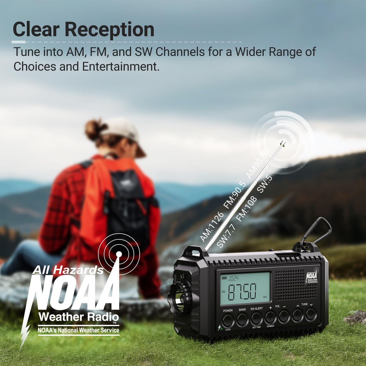 Weather Radio Auto Alert Digital with LCD Screen 5000mAh 5 - Mesqool Official Imagery - 4