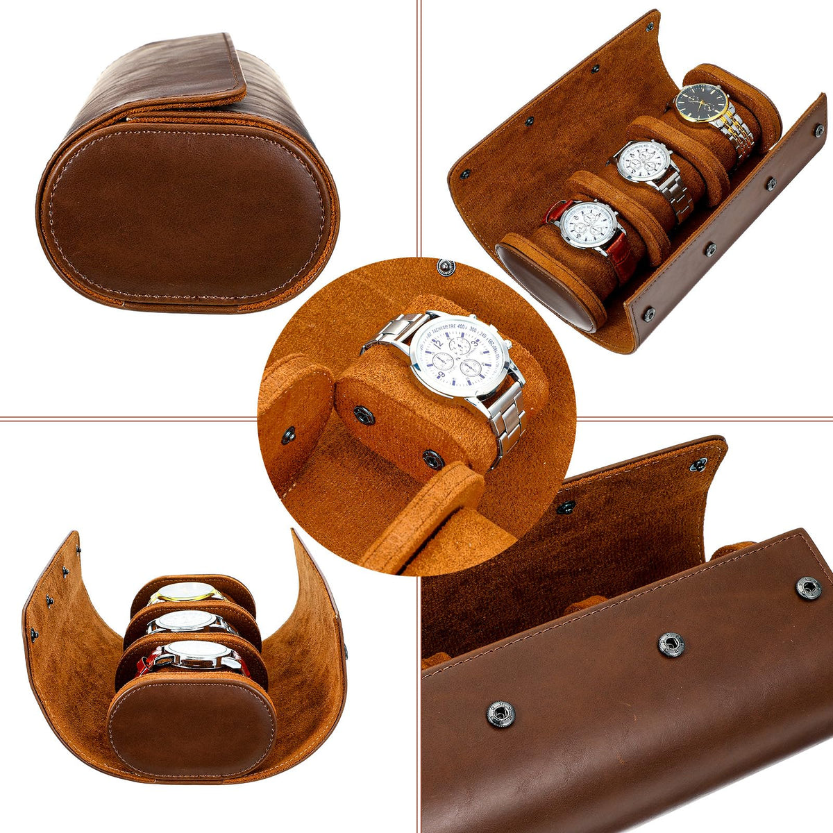 Leather Watch Travel Case for Men Women Watch Roll Case Hold - MBAIYO Official Imagery - 7