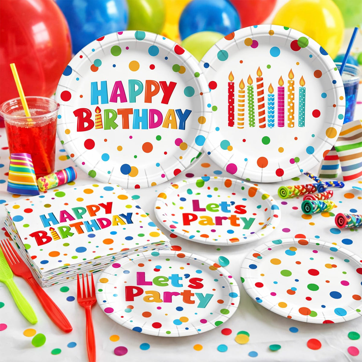195 Pcs Birthday Party Supplies Happy Birthday Party Dots - Kinovo Official Imagery - 6