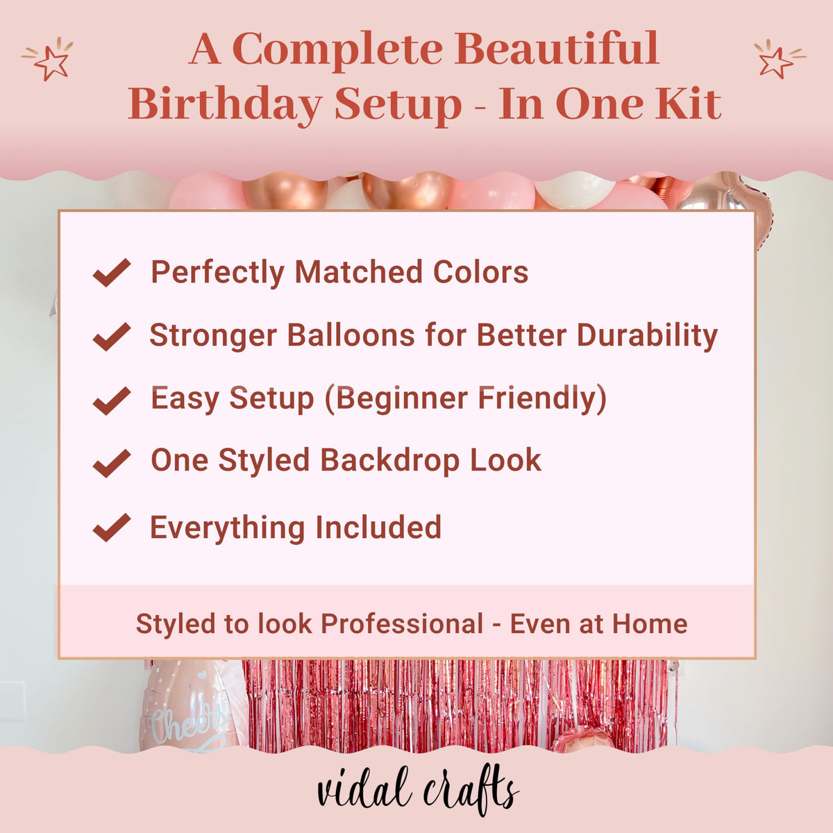 VIDAL CRAFTS 71 Piece Rose Gold Birthday Decorations for - Vidal Crafts for a perfect party Official Imagery - 7