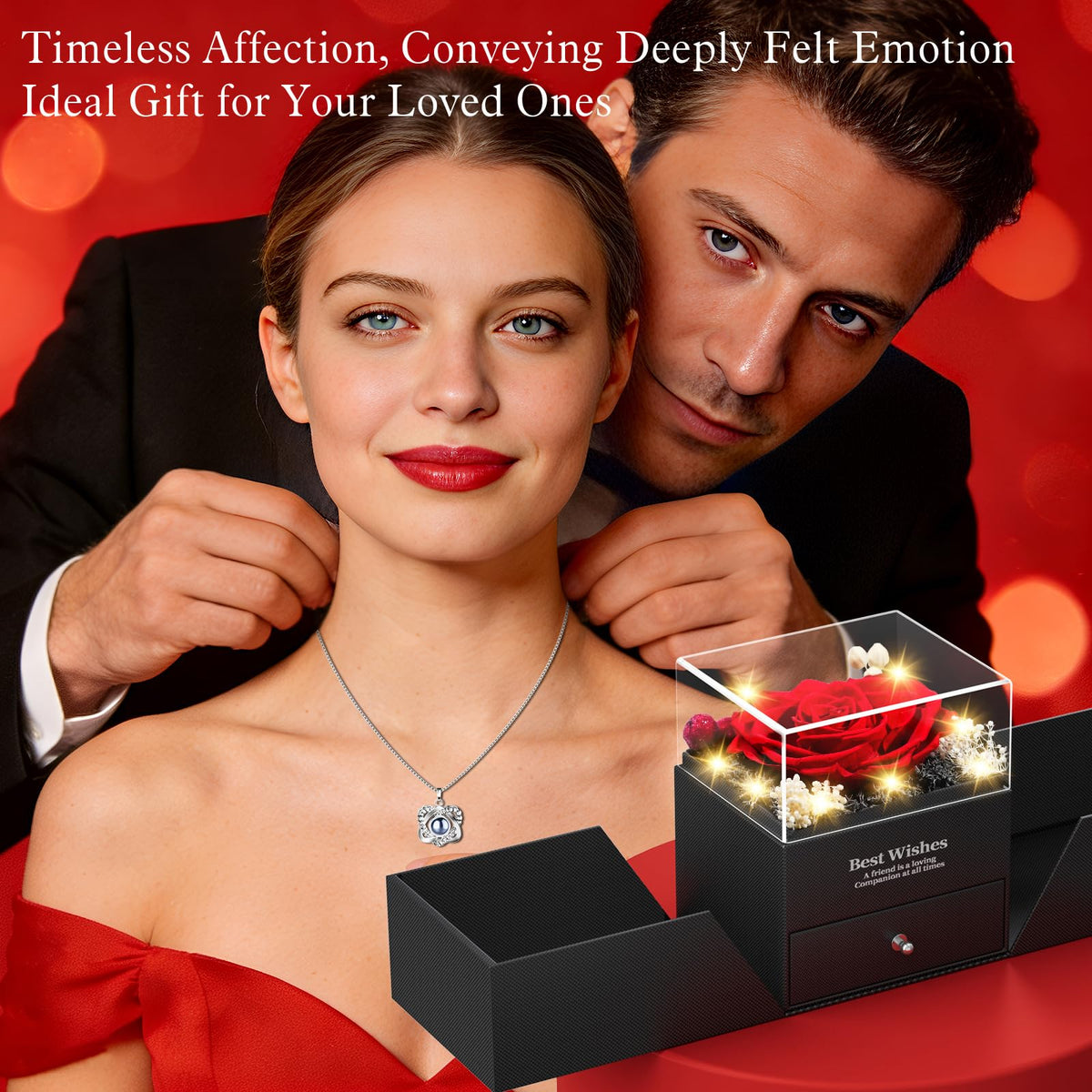 Preserved Red Rose Necklace I Love You Heart Pendant Gifts - Qnxoat r Official Imagery - 4