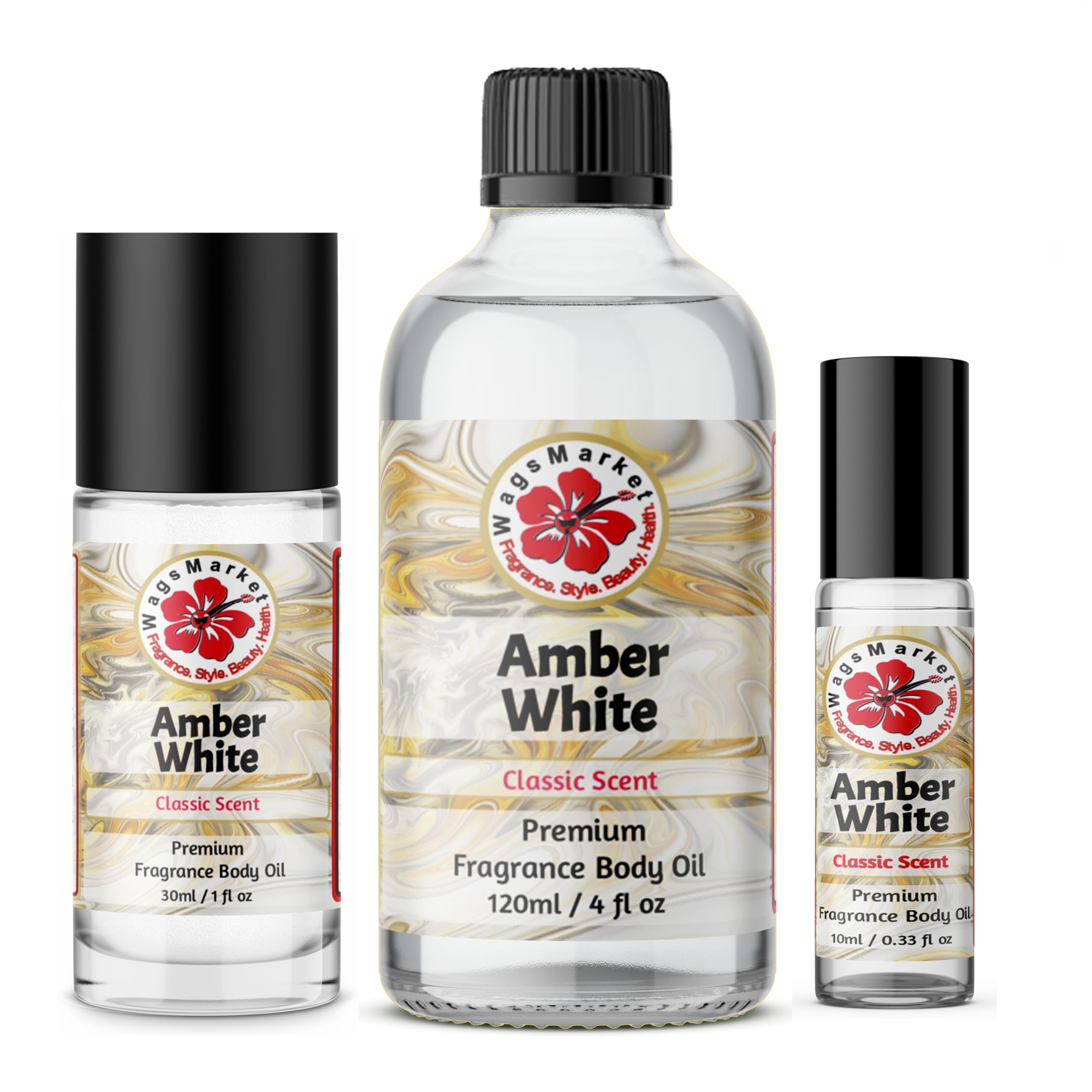 WagsMarket - Amber White Perfume Oil, Choose from 0.33 oz Roll - Product Imagery