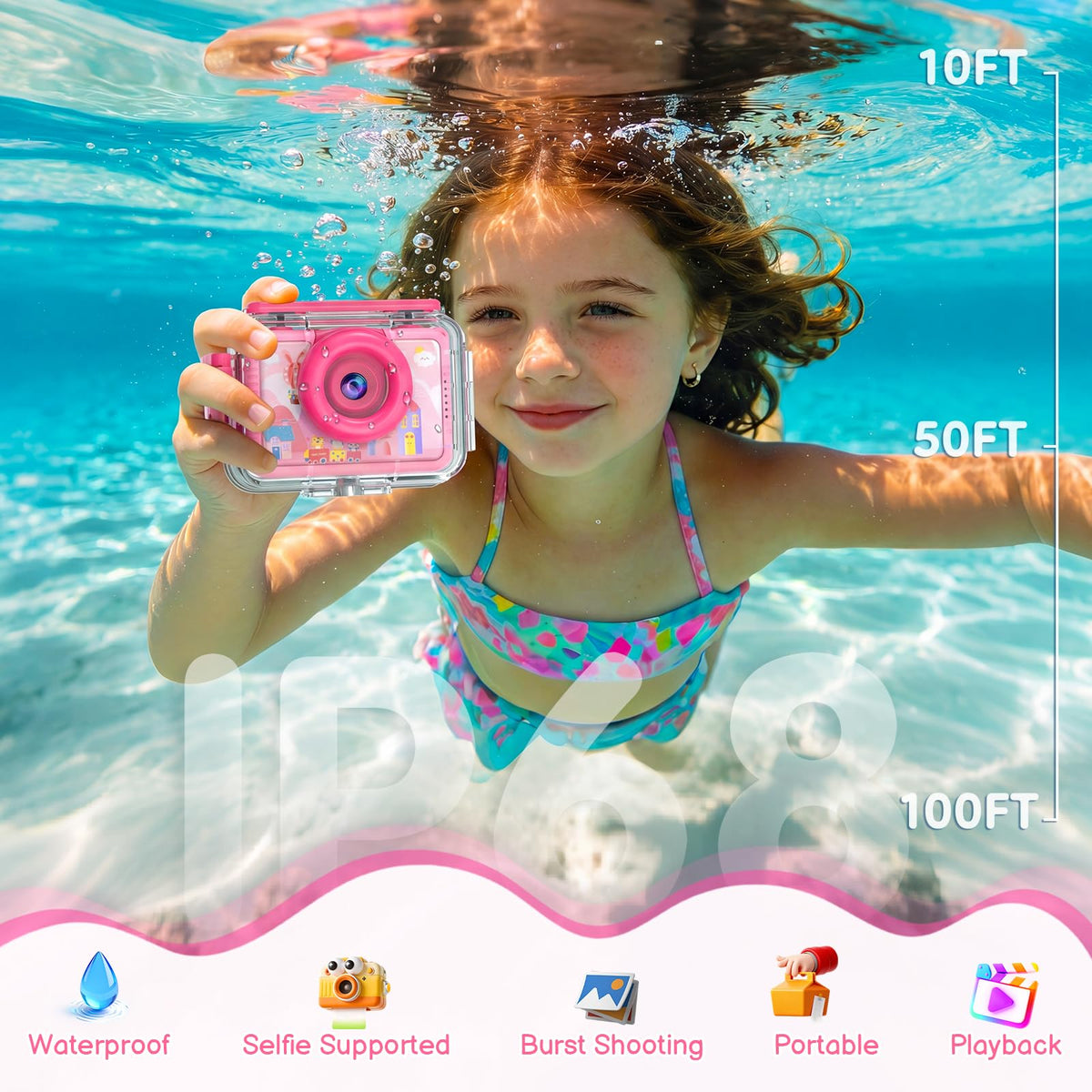 Kids Waterproof Underwater Camera 1080P 4X Zoom 2 IPS Screen - GKTZ Official Imagery - 4