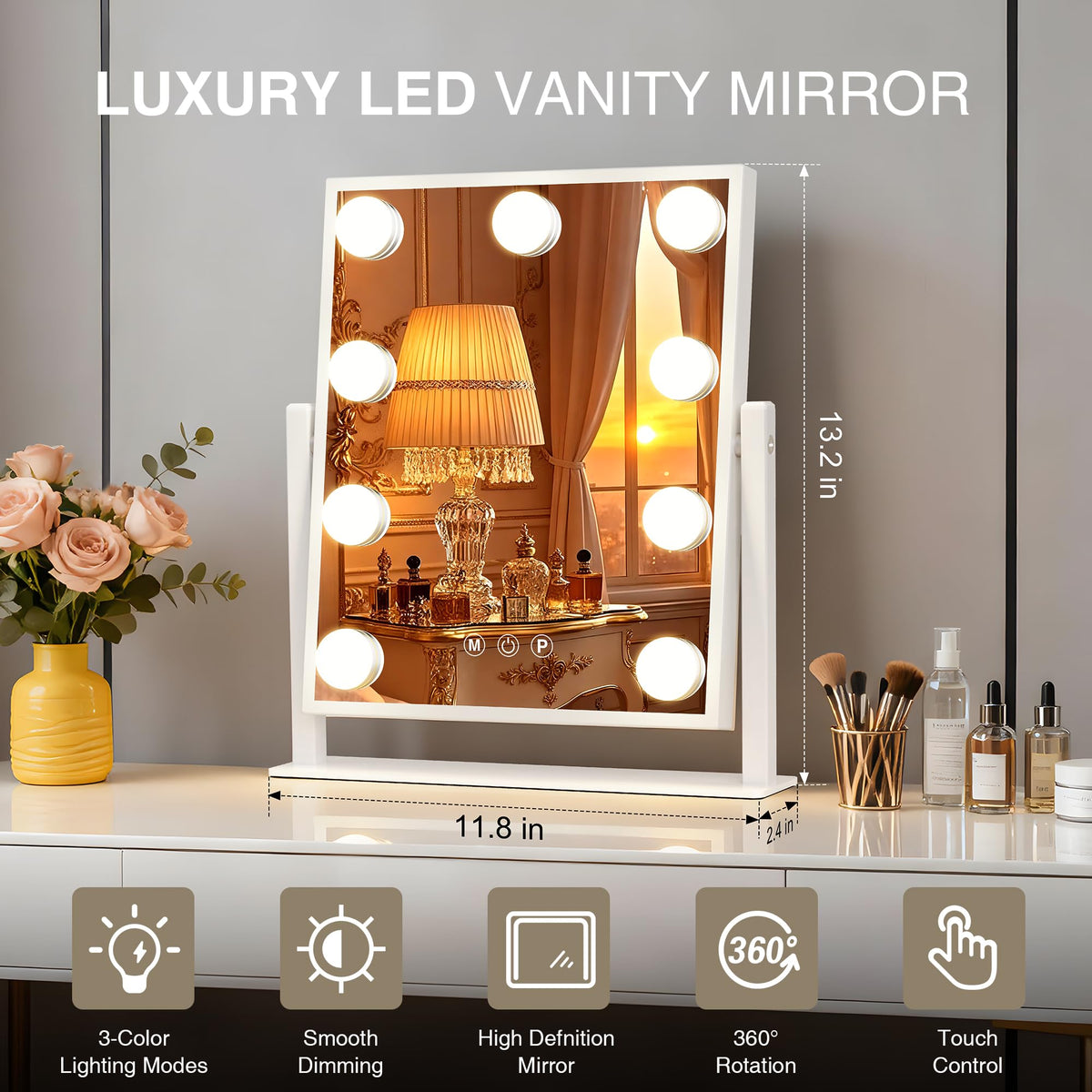 Makeup mirror with lights Hollywood Vanity Mirror with 9 LED - MEKKLEON Official Imagery - 3