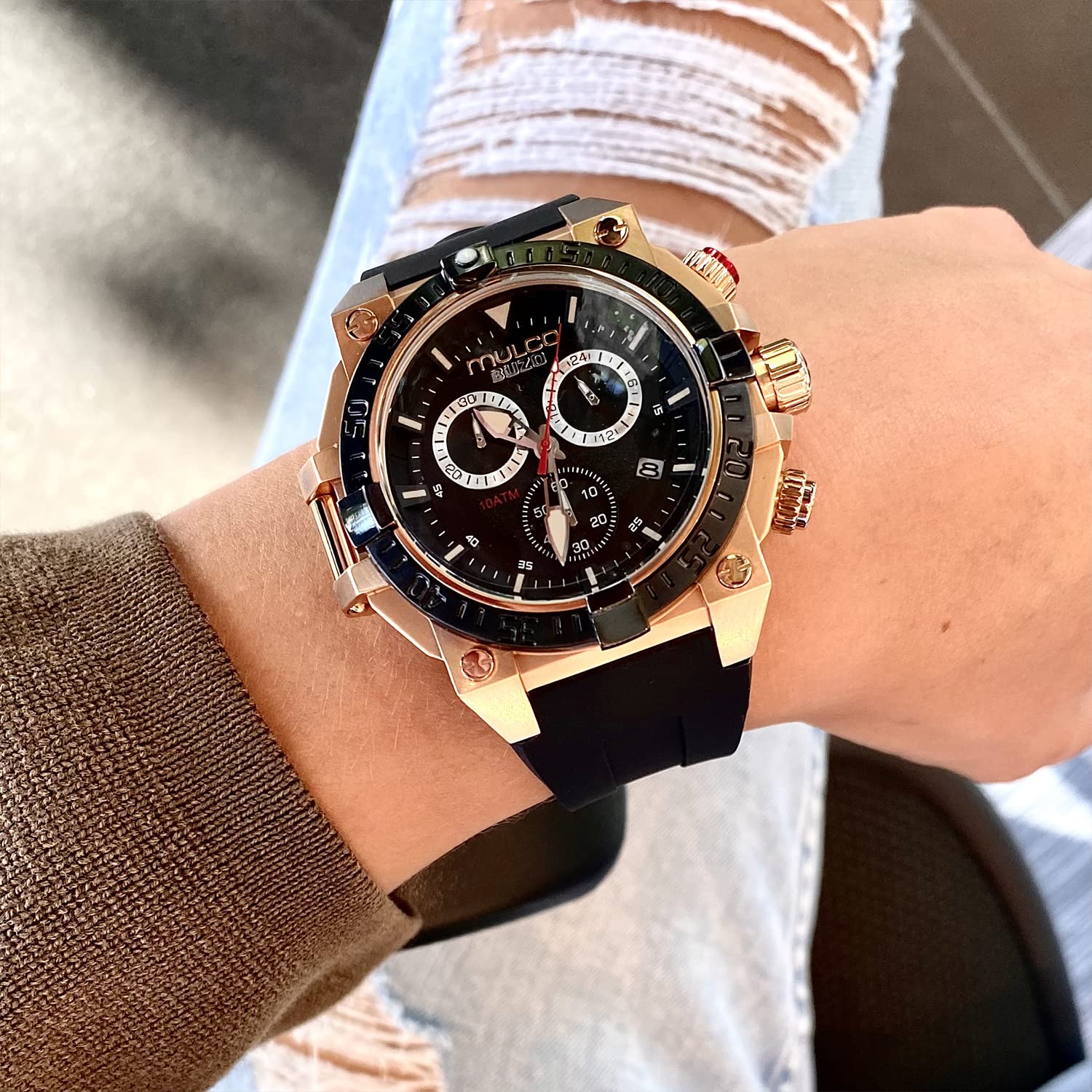 MULCO Viper Men's Sport Watch Black Rose Gold 46mm 10ATM