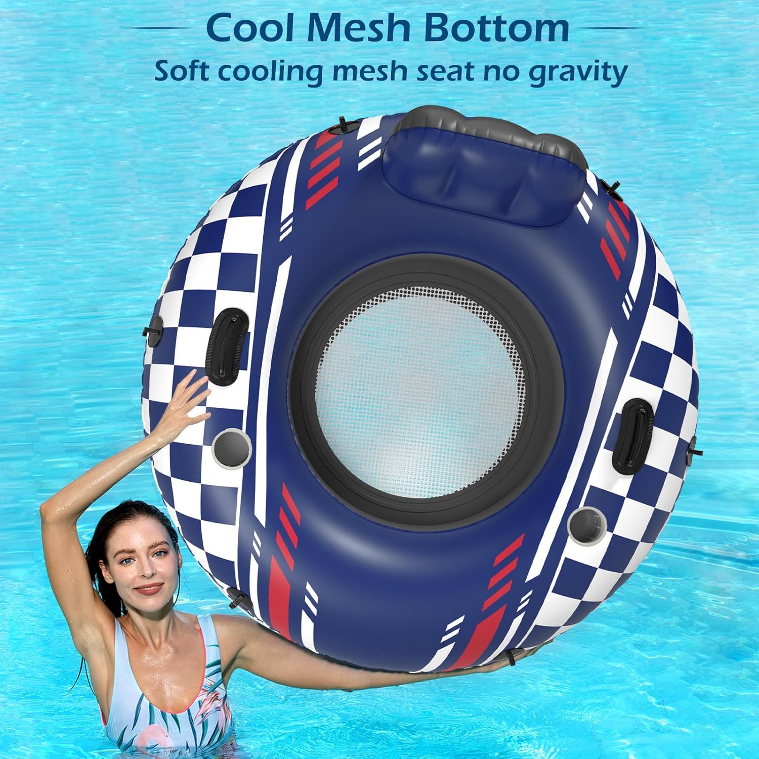 Jasonwell inflatable river tube float with heavy-duty design, shown in water, ideal for river and pool floating activities.