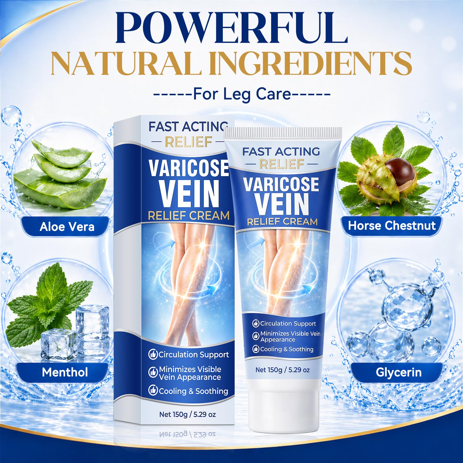 JOYAONE Varicose Veins Treatment for Legs, 150g Varicose Veins Cream for Spider Veins, Fast Absorbing Vein Ease Cream Improve Circulation for Tired, Heavy Legs, Relaxing Leg Cream Reduce Swelling