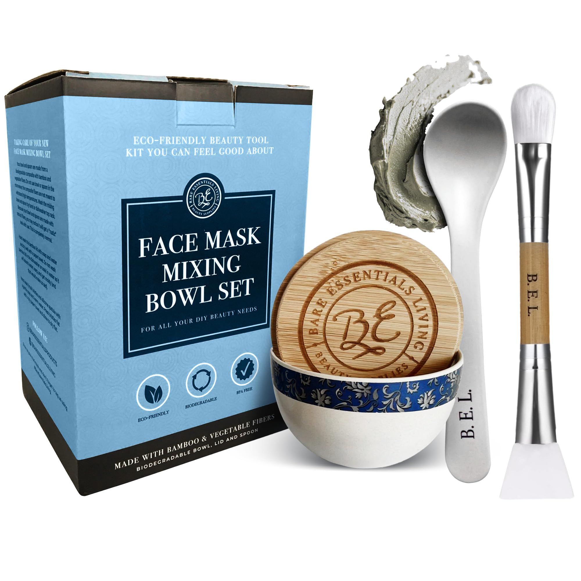 Clay Face Mask Mixing Bowl Set, Skin Care Kit Facial Bowls with - Bare Essentials Living