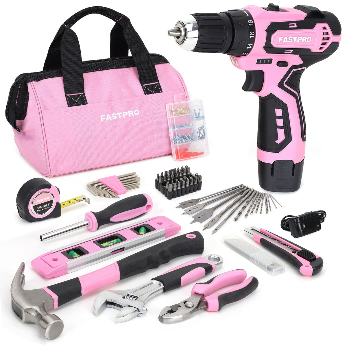 FASTPRO 12V Pink Drill Set for Women Home Tool Set with Bag - FASTPRO Official Imagery - 2