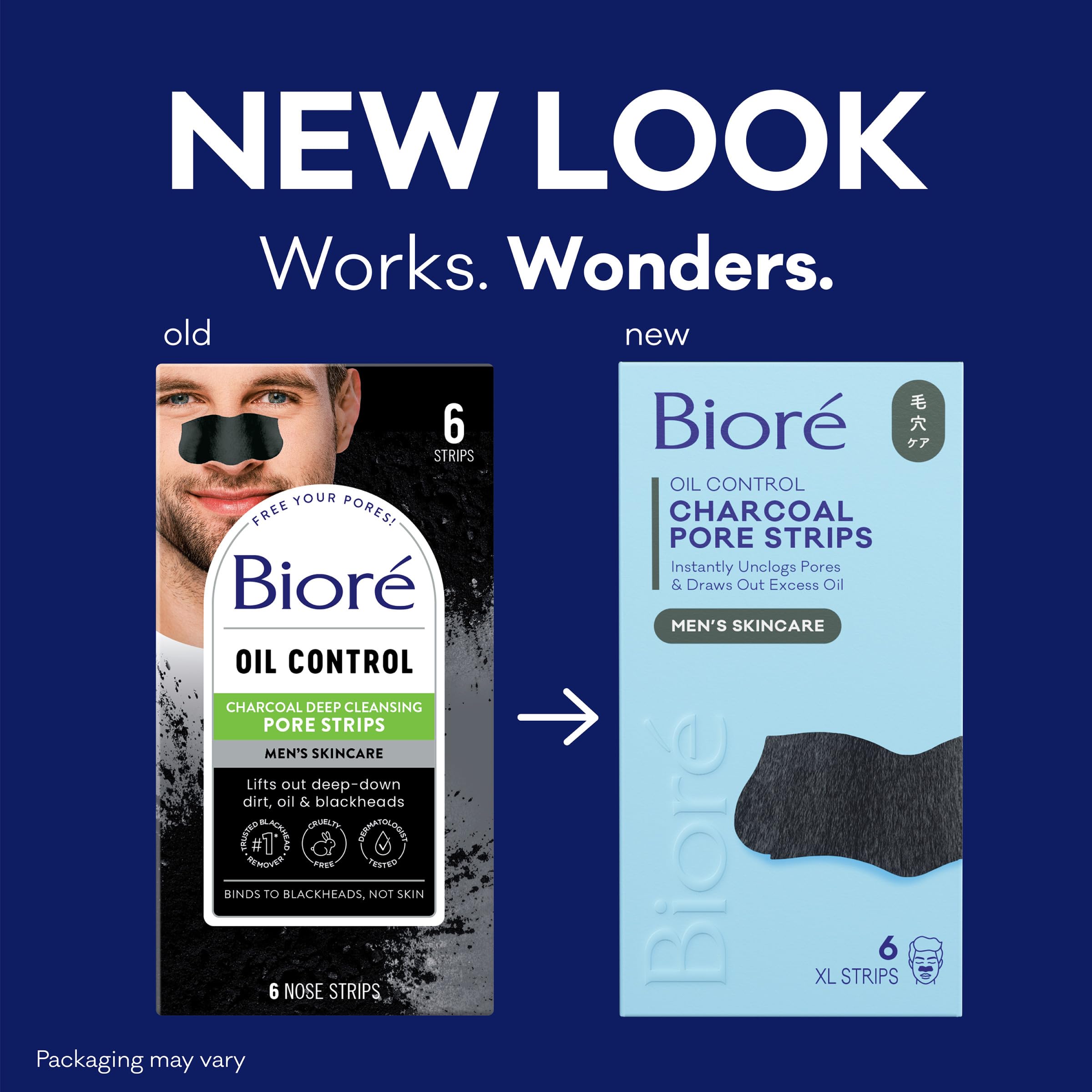 Bioré Men's Blackhead Remover Pore Strips, Charcoal Deep Cleansing Nose Strips for Blackhead Removal on Oily Skin, 6 Count (Pack of 4)