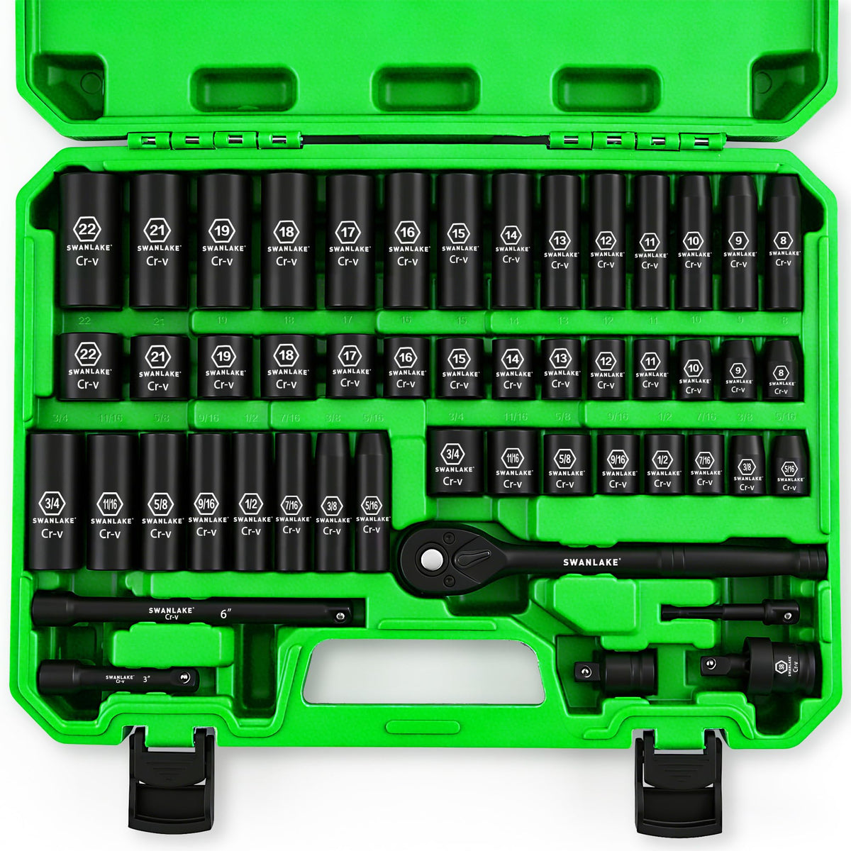 SWANLAKE 3 8 Drive Impact Socket Set 50 Piece Standard SAE - SWANLAKE GARDEN TOOLS Official Imagery - 1