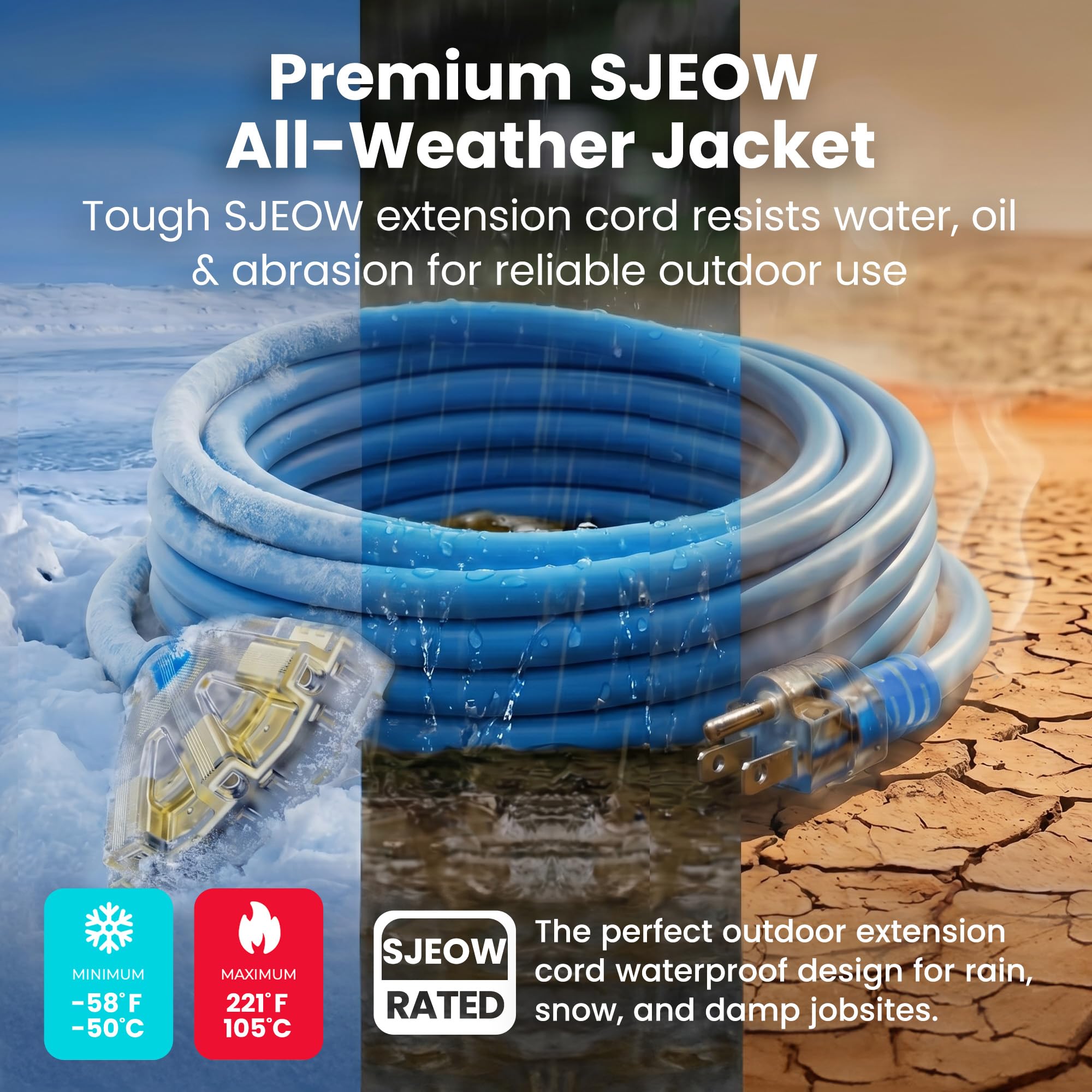 GEARit 100 ft Outdoor Extension Cord 10/3 Gauge SJEOW 10 AWG, Hea - GEARit Official Product View 4