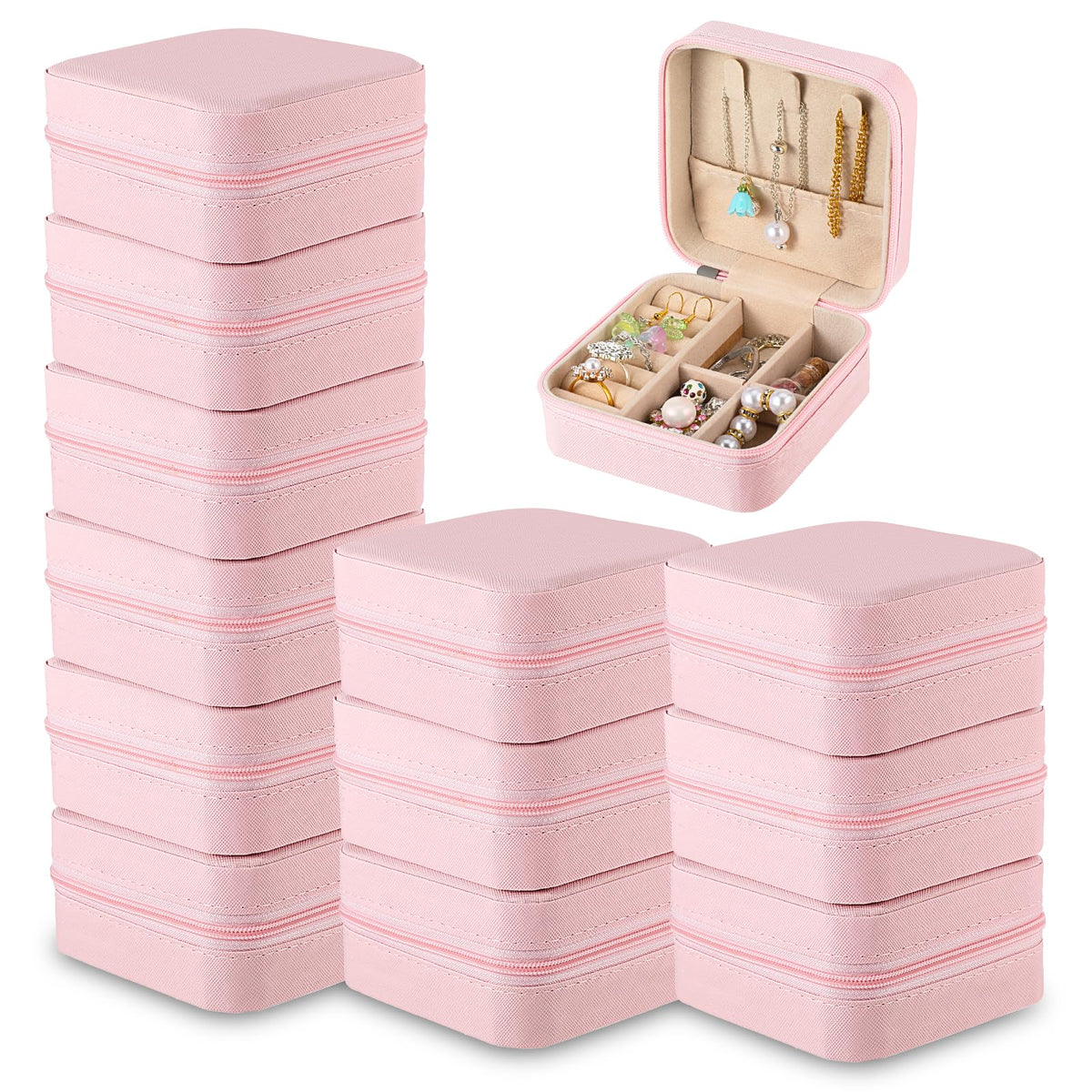 SHENLIU 12 Pcs Mini Pink Travel Jewelry Case Bridesmaid - SHENLIU Official Imagery - 1