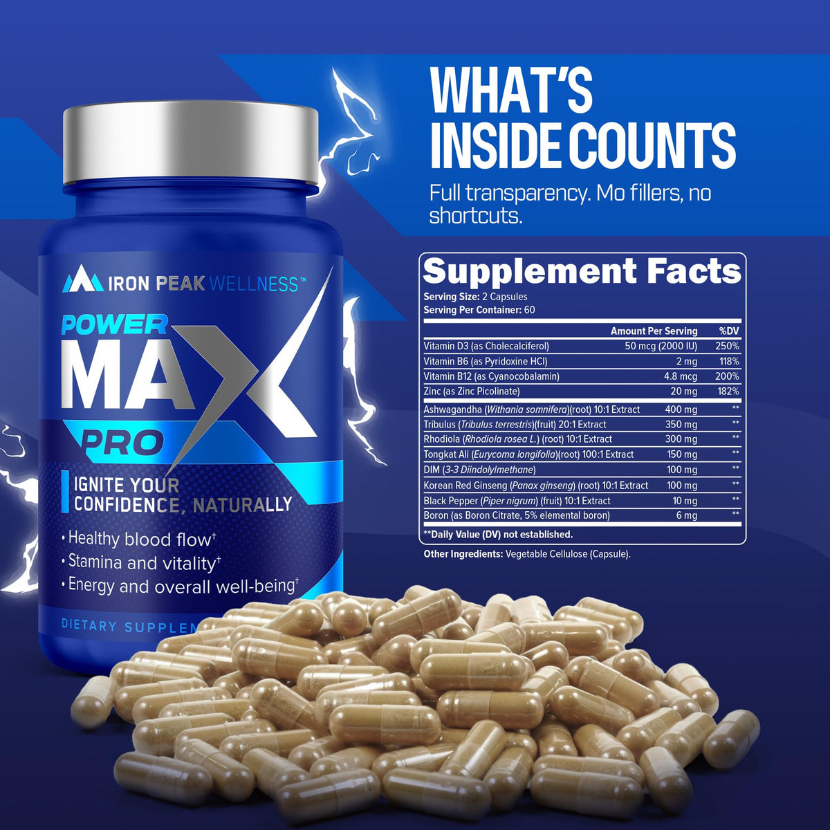 Testosterone Booster for Men Male Enhancing Supplement - IronPeak Wellness Official Imagery - 3