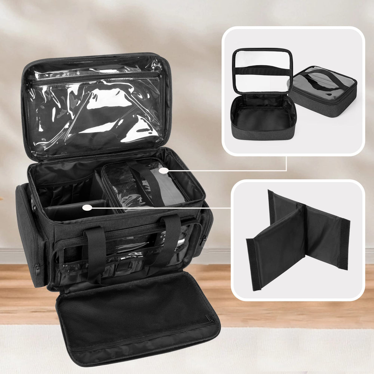 Makeup Bag with 2 Removable Pouches and Detachable Dividers - BAFASO Official Imagery - 4