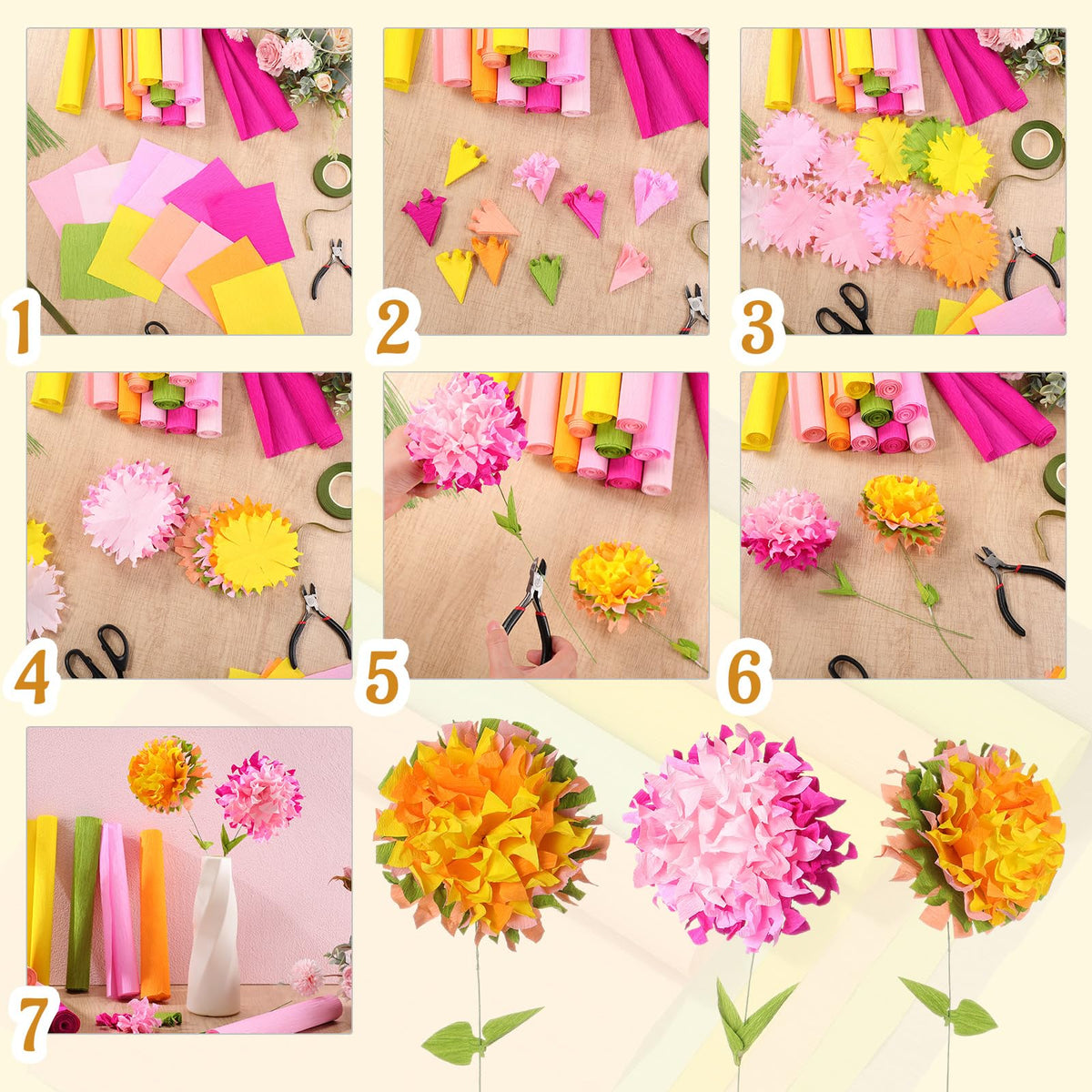 Leinuosen 65 Pcs Crepe Paper Flower DIY Kits 12 Rolls 10 x - Leinuosen Official Imagery - 5