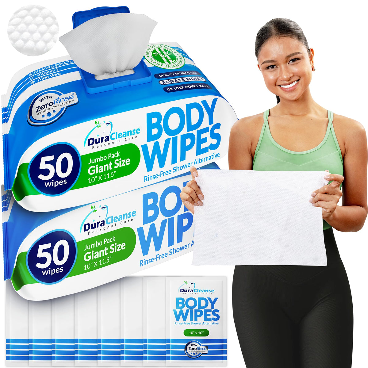 XL Body Wipes for Adults Bathing No Rinse - Dura Cleanse Official Imagery - 8