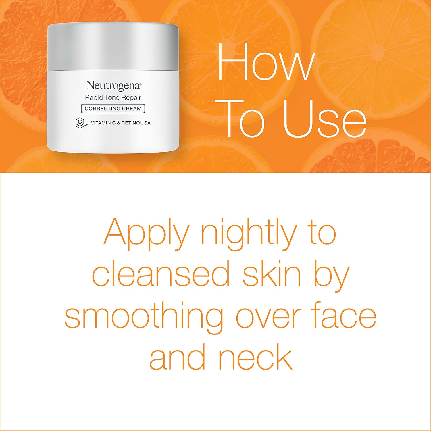 Neutrogena Rapid Tone Repair Retinol and Vitamin C face moisturizer with dark spot correction, shown in a pump bottle.