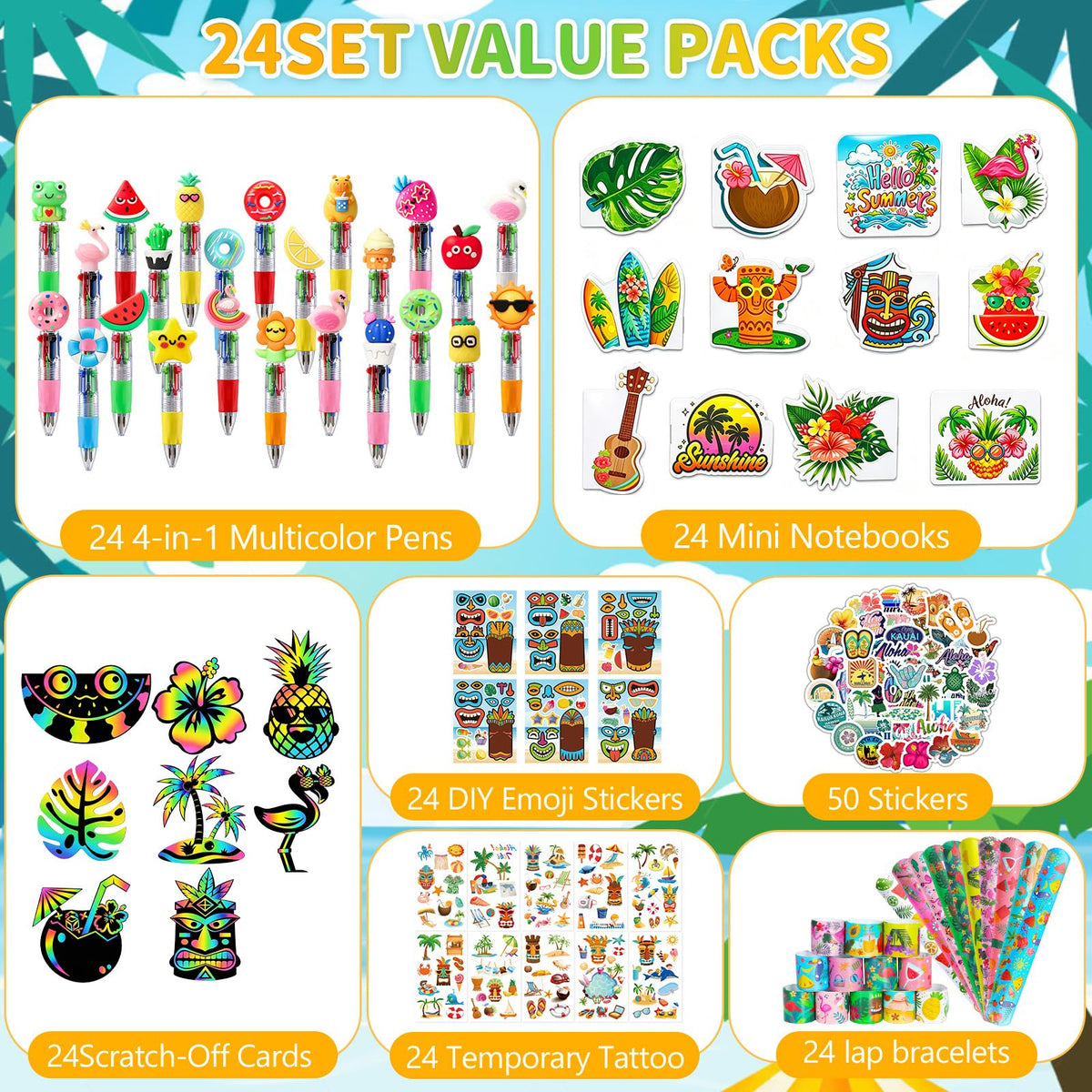 144PCS Hawaiian Theme Party Supplies Set Tropical Summer - SZCECHRE Official Imagery - 5