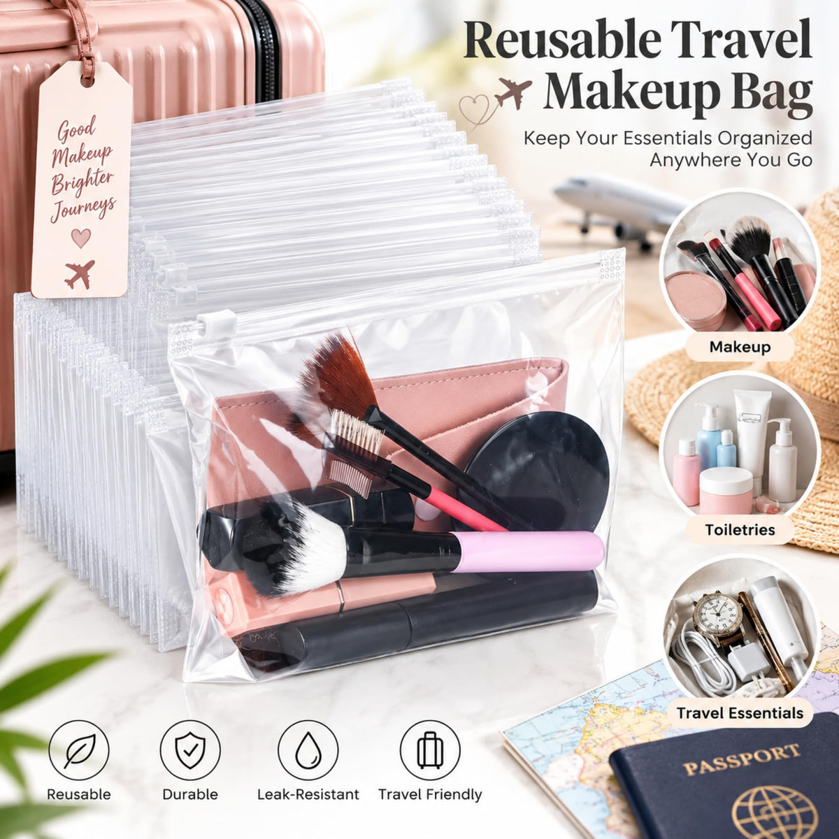 100 Pcs Small Clear Toiletry Bags 5 12 x 8 11 Inches - Bokon Official Imagery - 5
