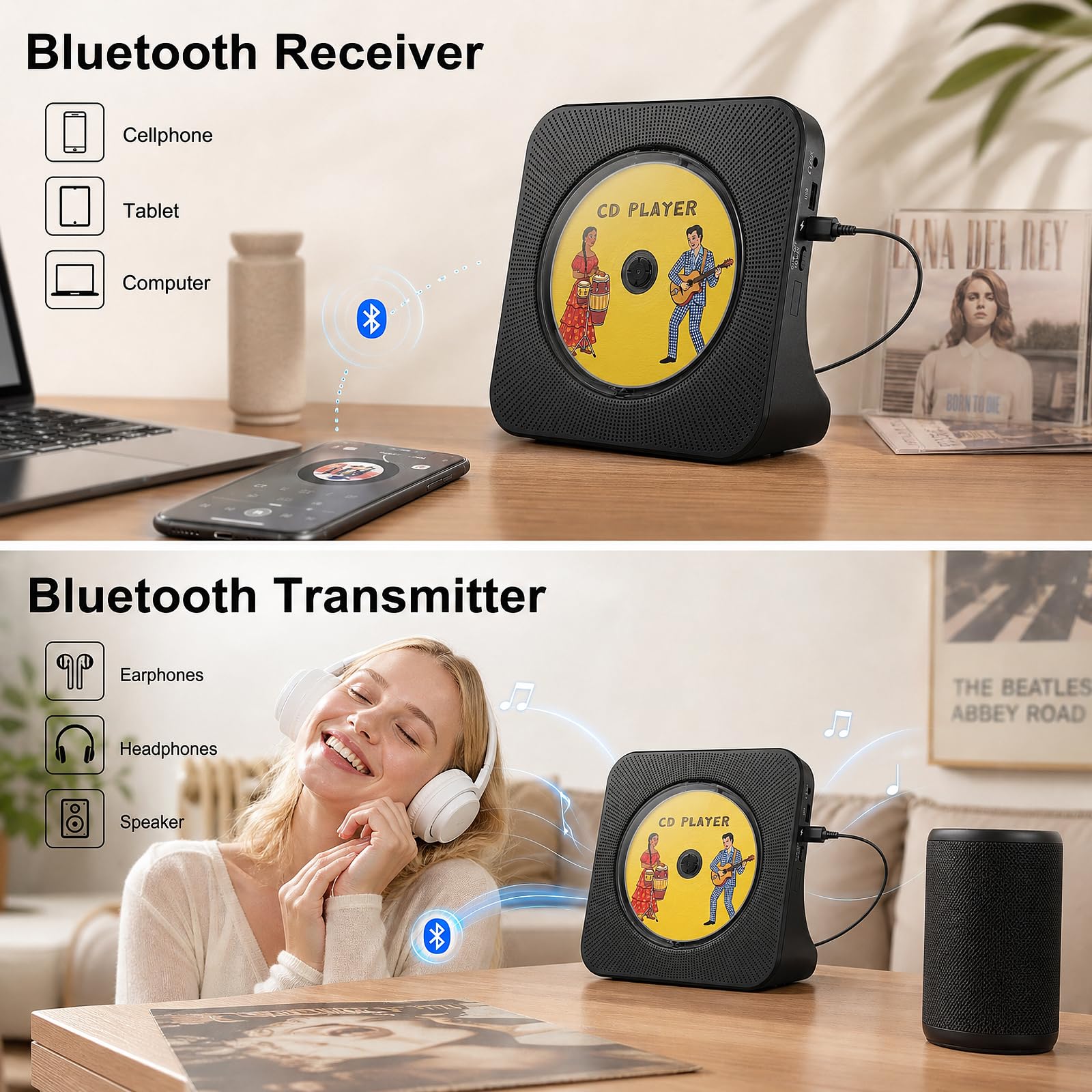 Gueray Bluetooth Desktop CD Player for Home – Black