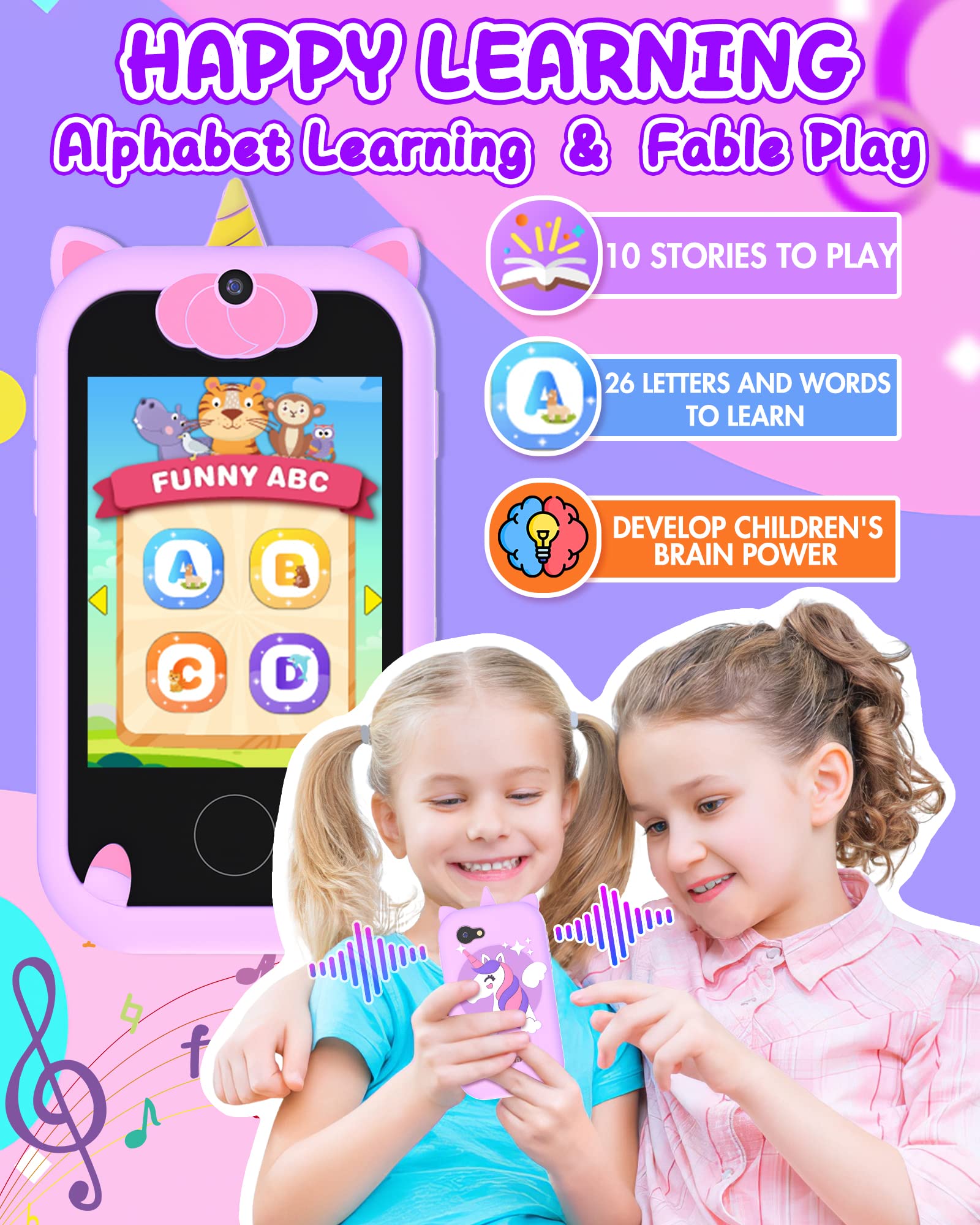 Joozfee Kids Smart Phone for Girls Unicorns Gifts for Girls Toys 8-10 Years Old - Joozfee Official Product View 3