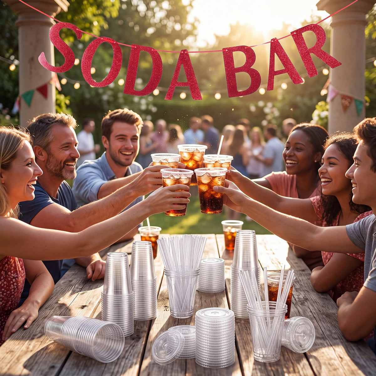 Soda Bar Party Supplies Set 50 Set 12oz Disposable Clear - Thenshop Official Imagery - 7