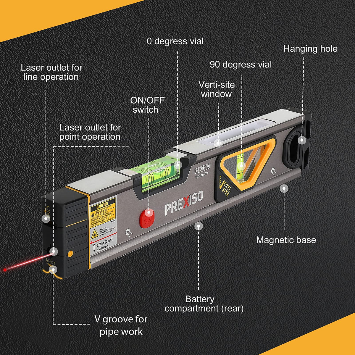 PREXISO 2 in 1 Laser Level 100Ft 30Ft 12 Magnetic Spirit - Prexiso Official Imagery - 8