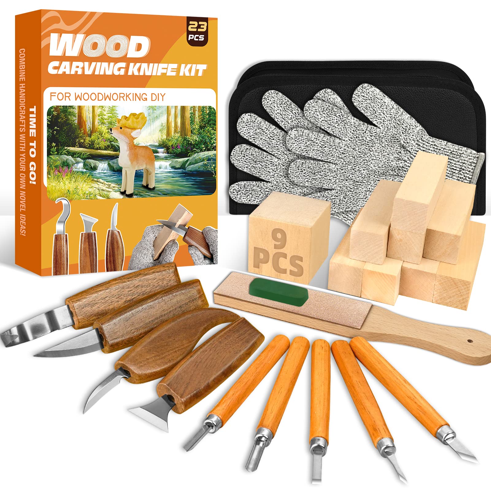 Wood Carving Kit, 23pcs Wood Carving Tools with 4 Wood Carving - Product Imagery