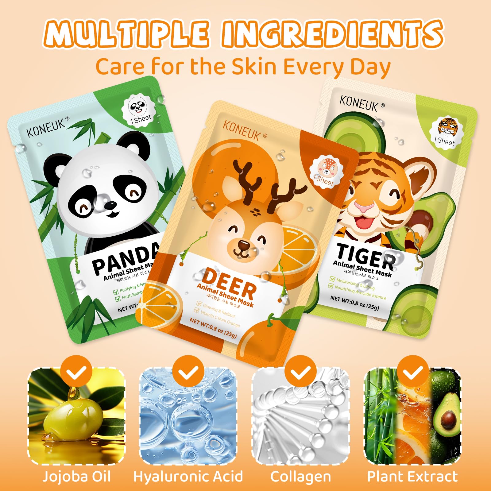 9 Pack Animal Face Masks Skincare for Kids, Spa Party Gifts for - KONEUK