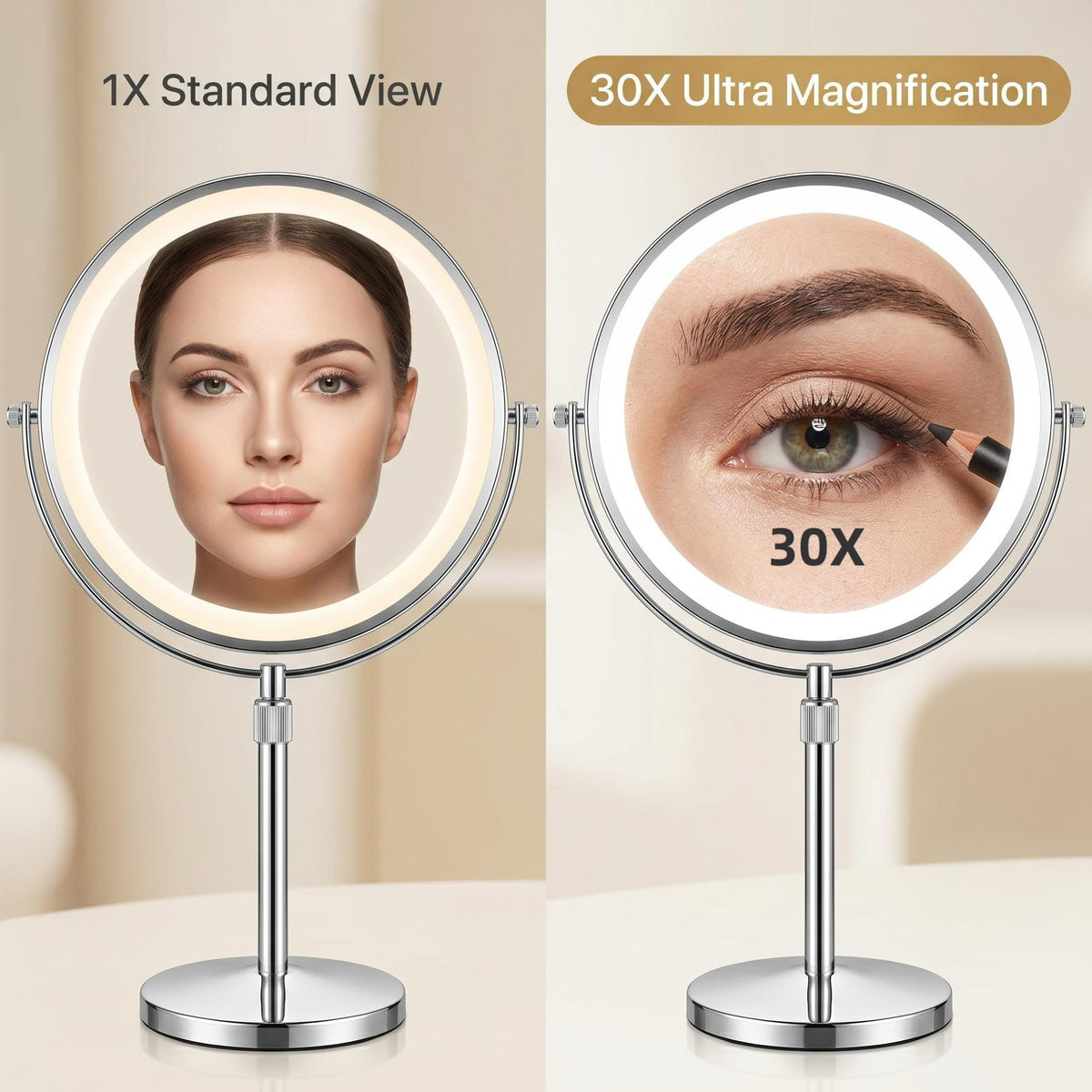 8 Inch Double Sided Vanity Mirror 1X 30X Magnifying Makeup - Premium Selection Official Imagery - 6