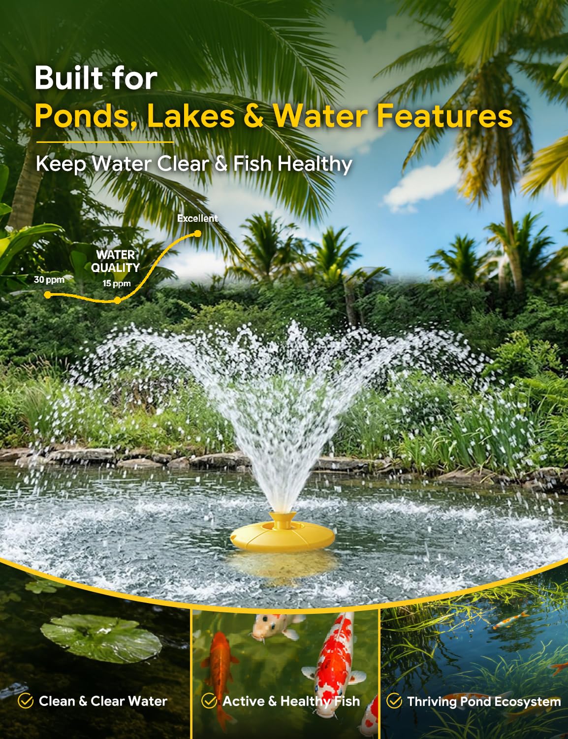 YANASO 1HP Pond Fountain Aerator, 15000 GPH Floating Fountain Pum - YANASO Official Product View 4