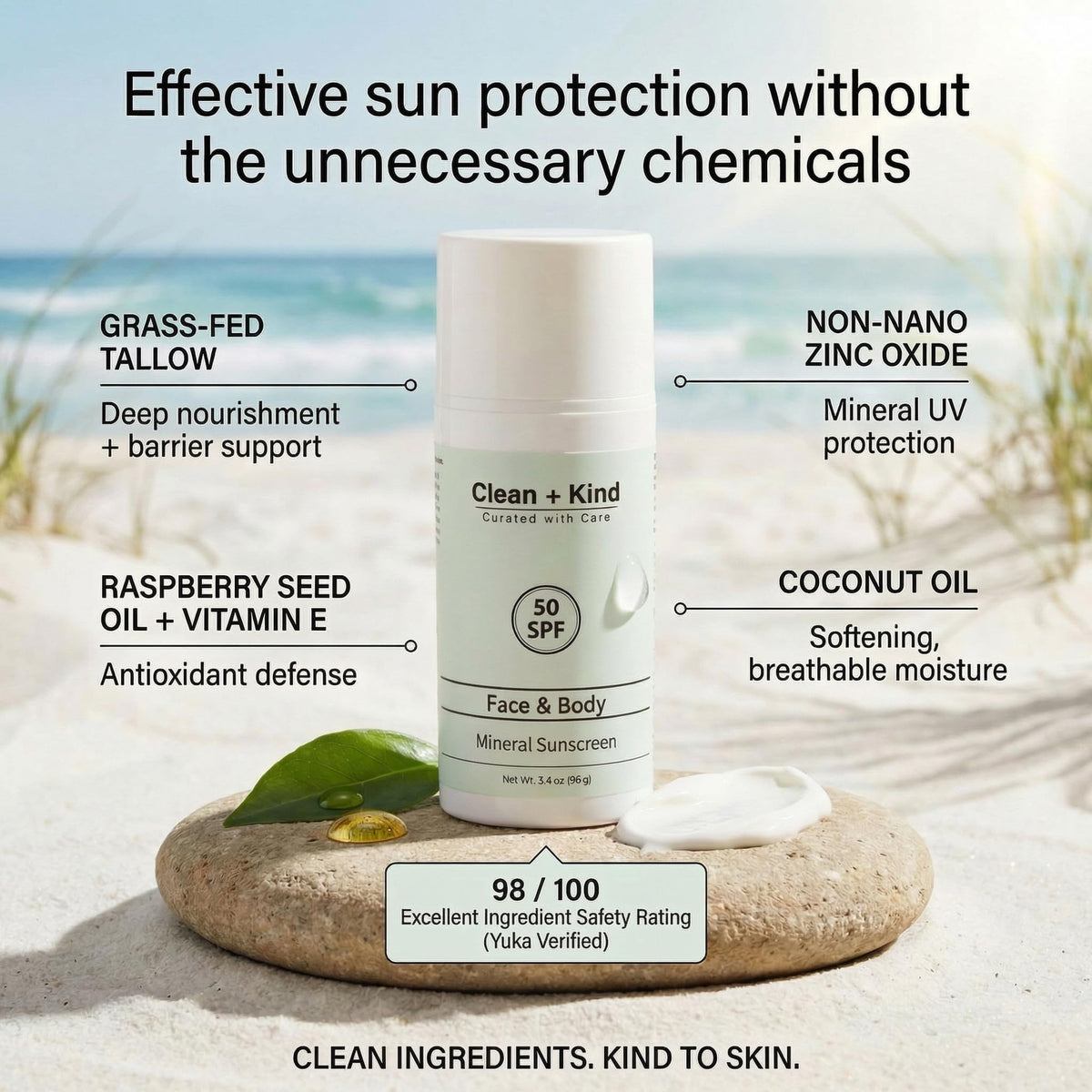 Organic Beef Tallow Sunscreen SPF 50 Zinc Oxide Vanilla - Clean + Kind Official Imagery - 3