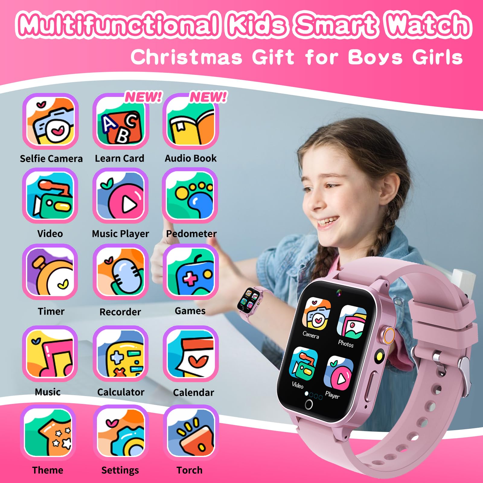 Cosjoype Kids Smart Watch Gift for Girls Age 5-12, 39 Games HD Touch S - View 2