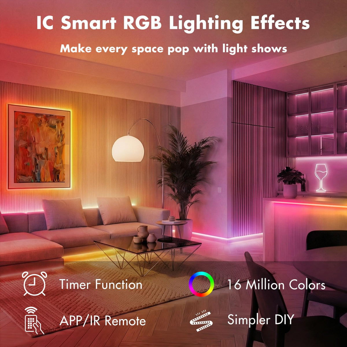 LED Lights for Bedroom 50FT IC RGB LED Strip Lights Smart - ERBTY Official Imagery - 5