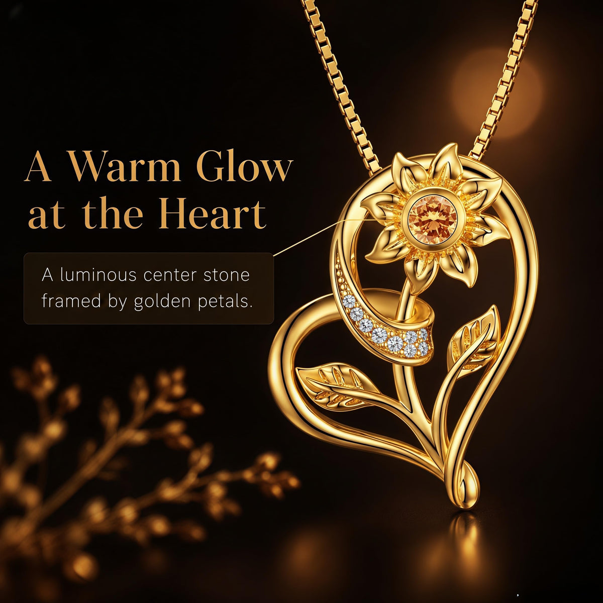 Sunflower Heart Necklace for Women Gold Toned Alloy Pendant - Hercaise Official Imagery - 4