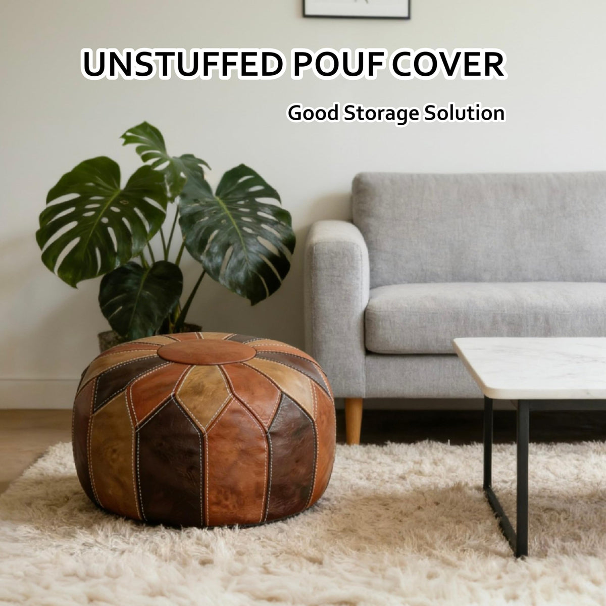 Thgonwid Round Unstuffed Pouf Cover Faux Leather Storage - Thgonwid Official Imagery - 4