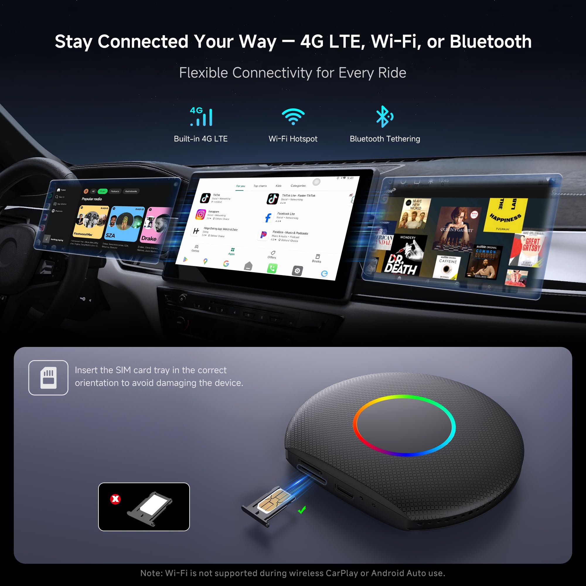 ATOTOSELECT Wireless CarPlay&Android Auto Adapter Magic AI Box wi by ATOTOSELECT - Angle View 3