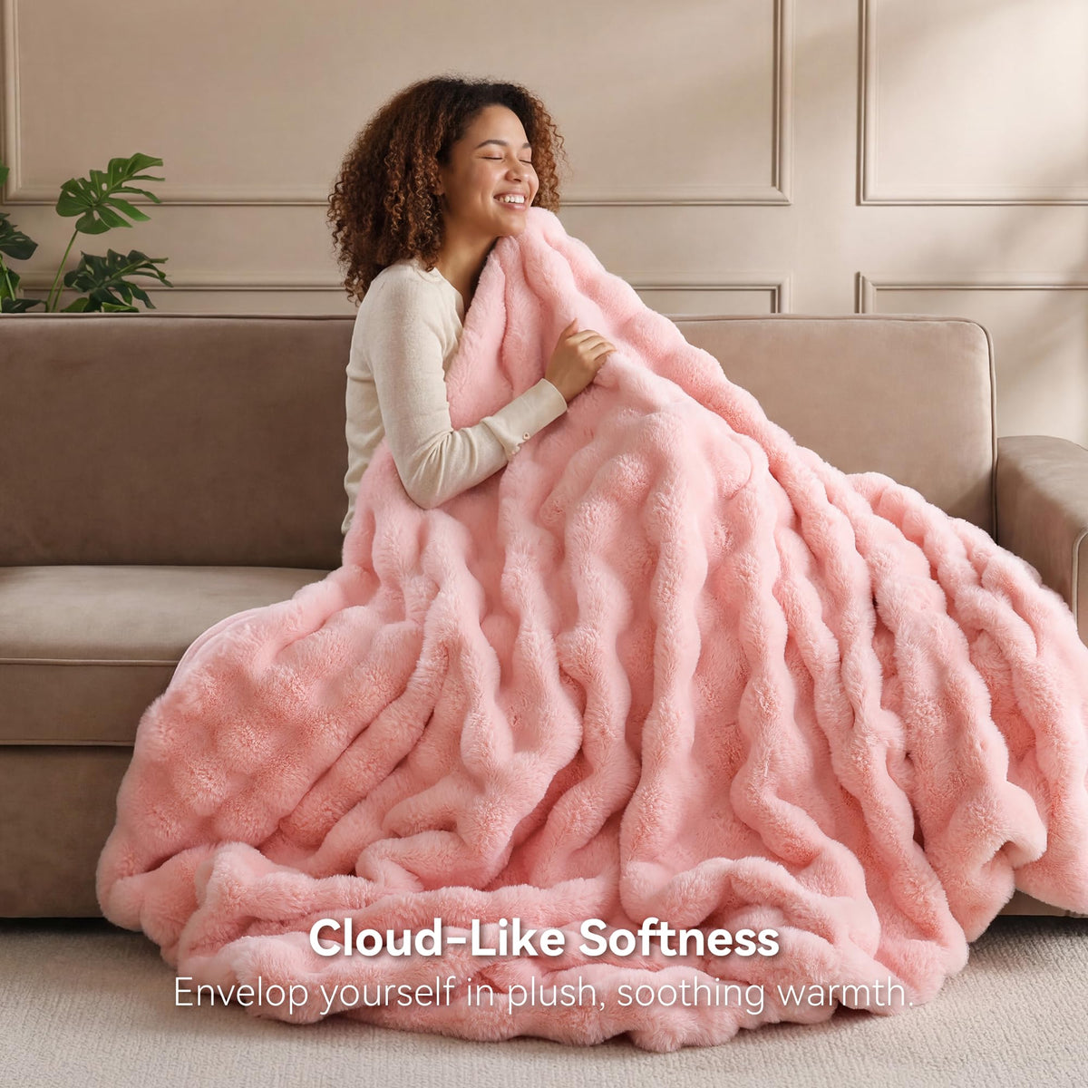 Faux Rabbit Fur Throw for Couch - Smoofy Official Imagery - 3