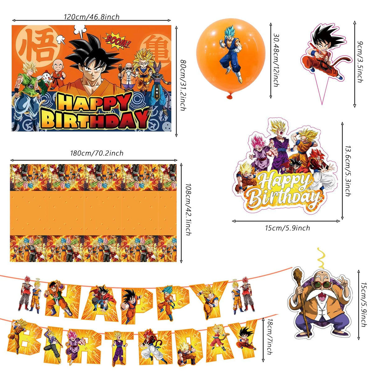 43PCS Dragon Ball Birthday Party Supplies Banner Cake Topper - KROCEUS Official Imagery - 4