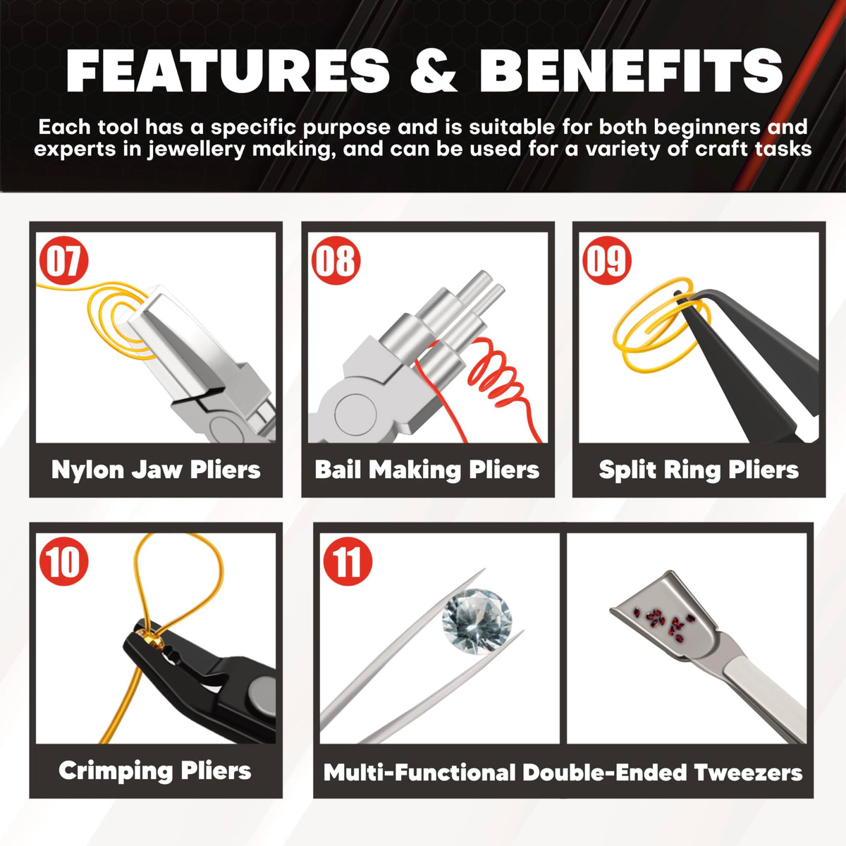 C T 11 Piece Jewelry Plier Sets Jewelry Making Tools Kit - C&T Official Imagery - 6