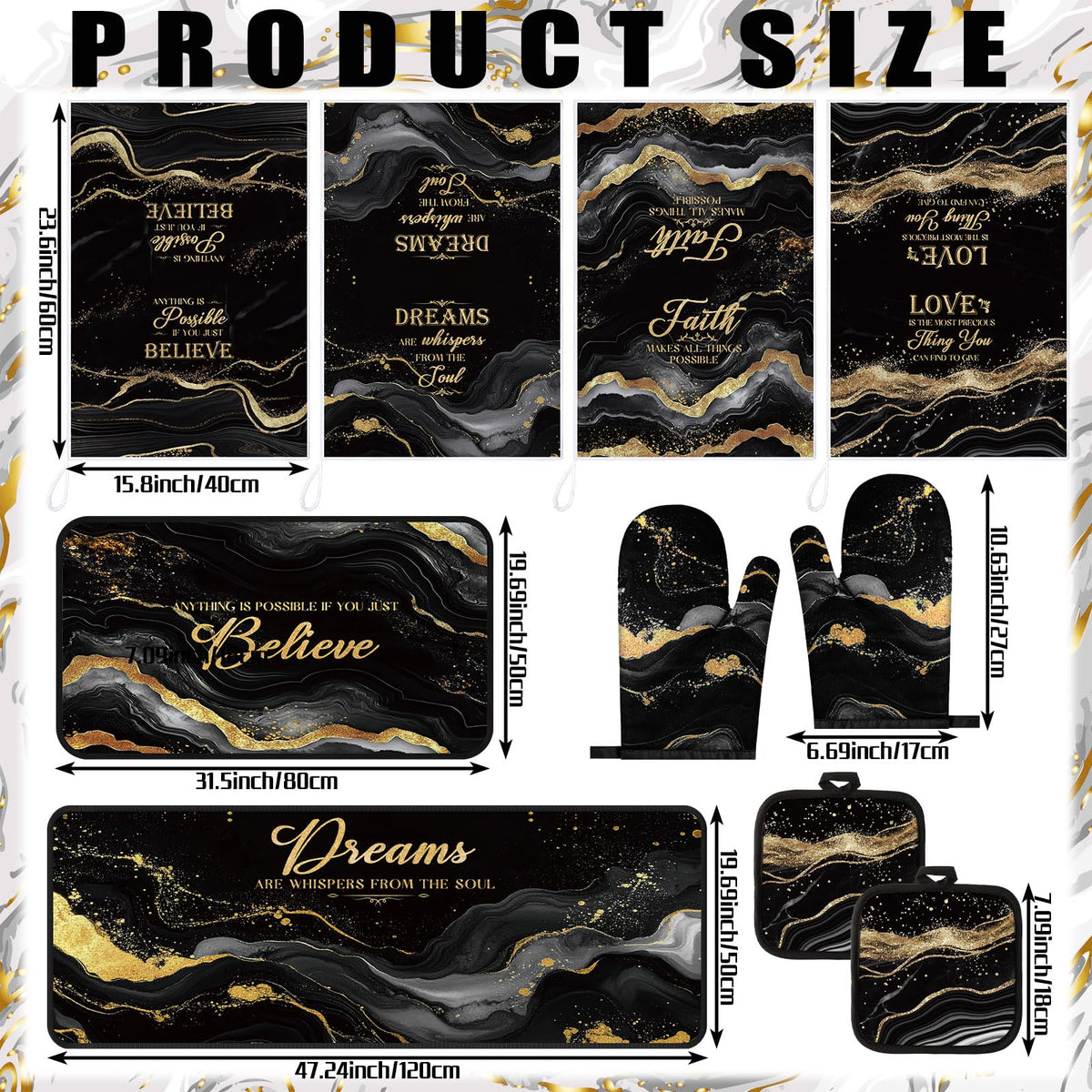 Fourluoo 10 Pcs Black and Gold Marble Kitchen Decor Set - Fourluoo Official Imagery - 5