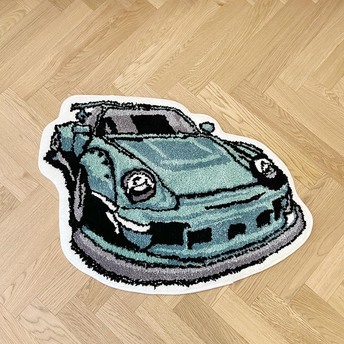 Enthusiast Green Sports Car Shaped Flocking Rug Irregular - LAKEA Official Imagery - 5