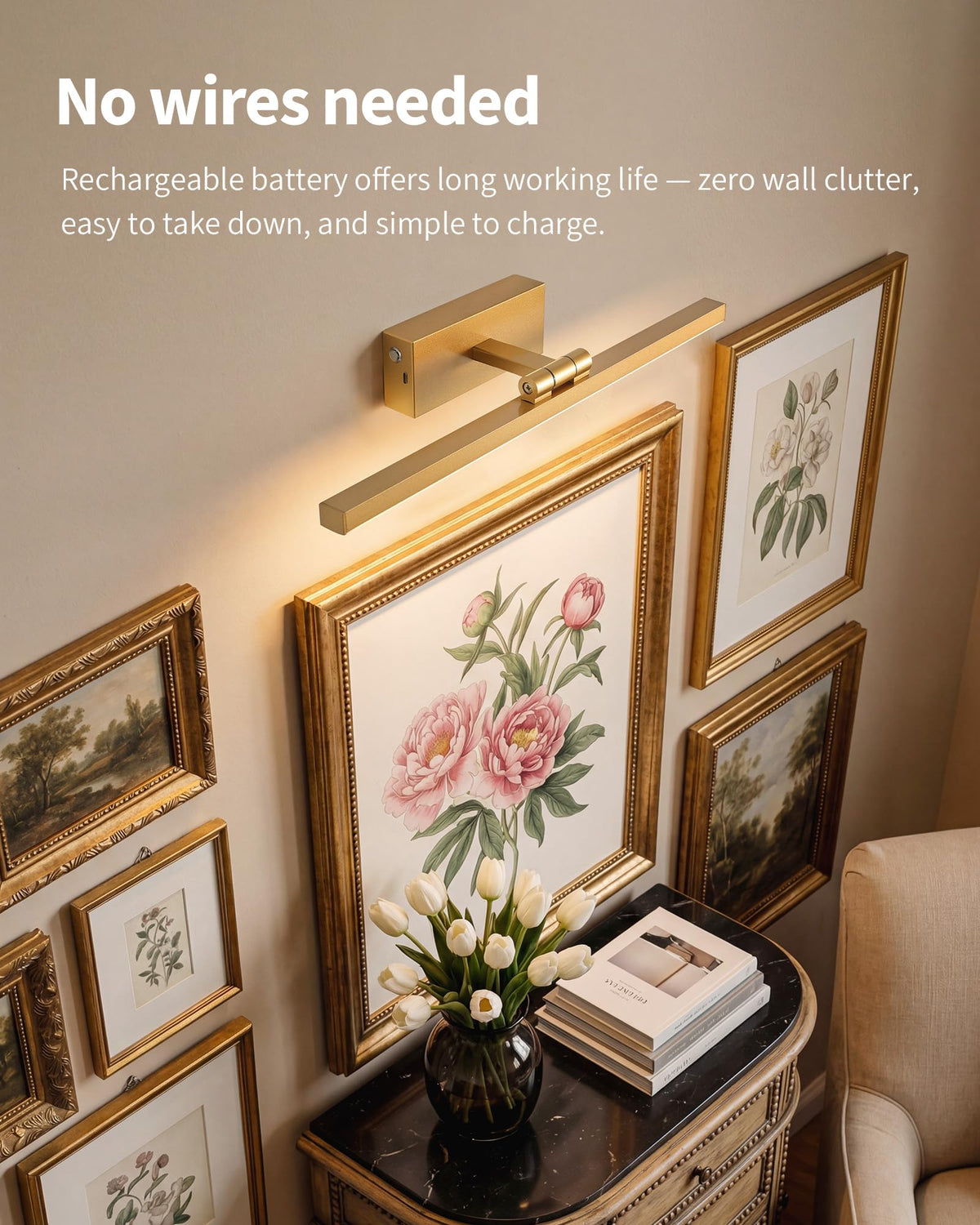Picture Lights Set of 2 Gold Cordless 15 7 inch Wall Mount - PUSU Official Imagery - 4