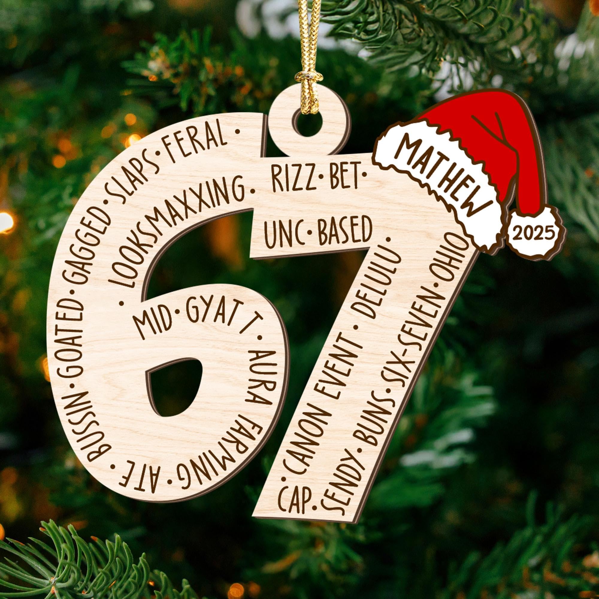 Lallamotion Funny 6 7 Meme Christmas Ornament 2025 – Teen Slang Orname - View 8